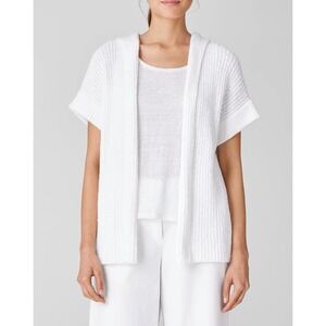 NEW $198 Eileen‎ Fisher White Hooded  Short Sleeve Cardigan Sweater XL